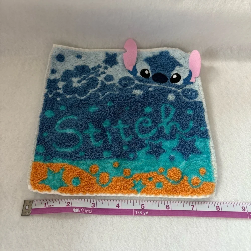 Set of 2 STITCH Small Hand Towels White Blue Disney Japan Floral Print